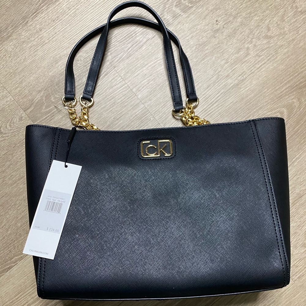 Calvin Klein Black Tote with Gold Chain Handles